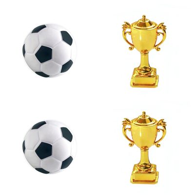 Jaccos 4 Pieces Soccer Theme Cake Decorations Soccer Birthday Party Cake Toppers, 2Pcs Plastic Soccer Ball and 2Pcs Plastic Championship Trophy, Football Party Cake Decor