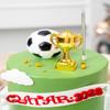 Jaccos 4 Pieces Soccer Theme Cake Decorations Soccer Birthday Party Cake Toppers, 2Pcs Plastic Soccer Ball and 2Pcs Plastic Championship Trophy, Football Party Cake Decor view 2