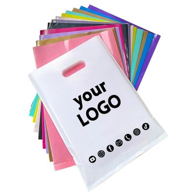jfs 100pcs Customized Logo Mall Shopping Bags with Gift Bags Custom Reusable Merchandise Tote Bag Personalized Text Logo Plastic Packaging Bags (Pink,15x20cm)