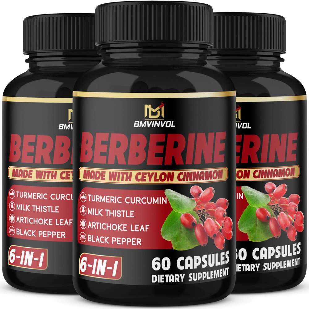 (3 Packs) Berberine Supplement Plus Ceylon Cinnamon, Milk Thistle, Turmeric, Artichoke Leaf, Black Peppe - 6 Month Supply - 180 Capsules Total