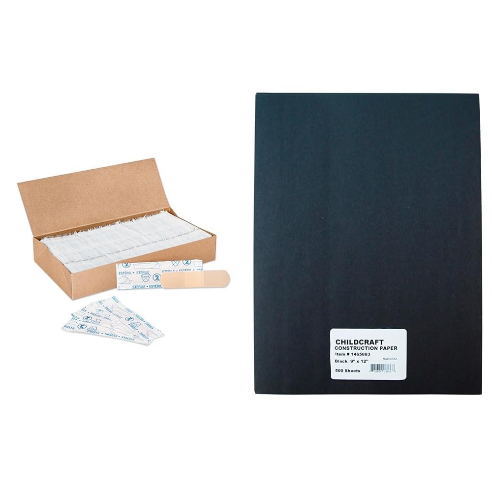 1500 Count American White Cross Adhesive Bandages and 500 Sheets Childcraft Black Construction Paper