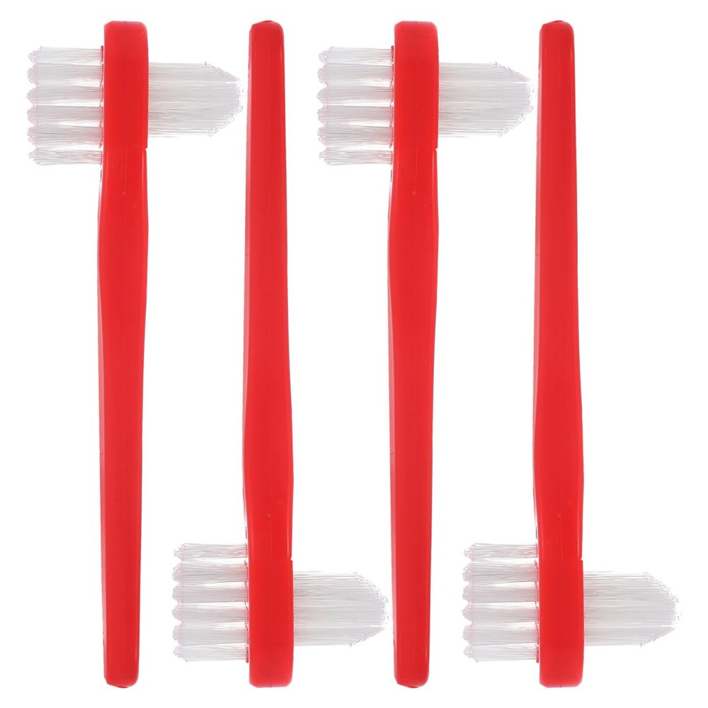 Healvian Denture Cleaning Brush Double Sided Toothbrush 4 Pack Compact Travel Oral Care for Partial Full Dentures 4.33In