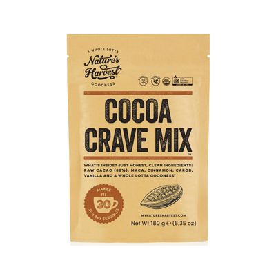 Nature's Harvest Cocoa Crave Mix - 5 Superfood Hot Chocolate Mix with Raw Organic Cacao Powder, Maca, True Cinnamon, Carob and Vanilla | Dark Chocolate Powder | Vegan, Gluten-Free, Unsweetened | 30 Servings