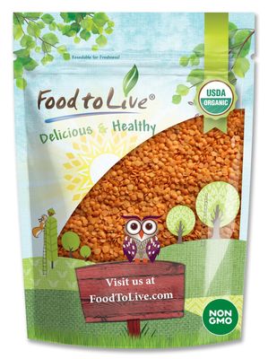 Food to Live Organic Red Split Lentils, 2 Pounds  Non-GMO Masoor Dal, Dried, Vegan, Kosher, Bulk, No Soaking Required, Perfect for Soups, Dal and Spicy Curries