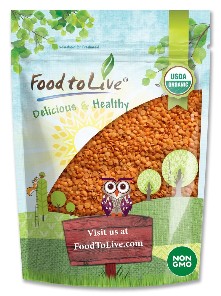 Food to Live Organic Red Split Lentils, 2 Pounds  Non-GMO Masoor Dal, Dried, Vegan, Kosher, Bulk, No Soaking Required, Perfect for Soups, Dal and Spicy Curries