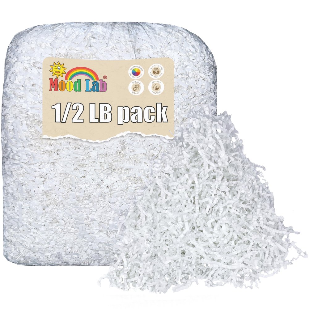 Crinkle Cut Paper Shred Filler - 1/2 LB White - Shredded Cut Paper for Basket Filling - Gift Box Kraft Wrapping Paper
