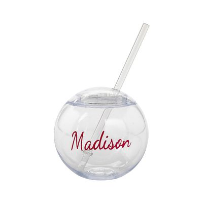 Fun Express Personalized Name Clear Round Reusable BPA-Free Plastic Cup with Lid & Straw, 15 oz
