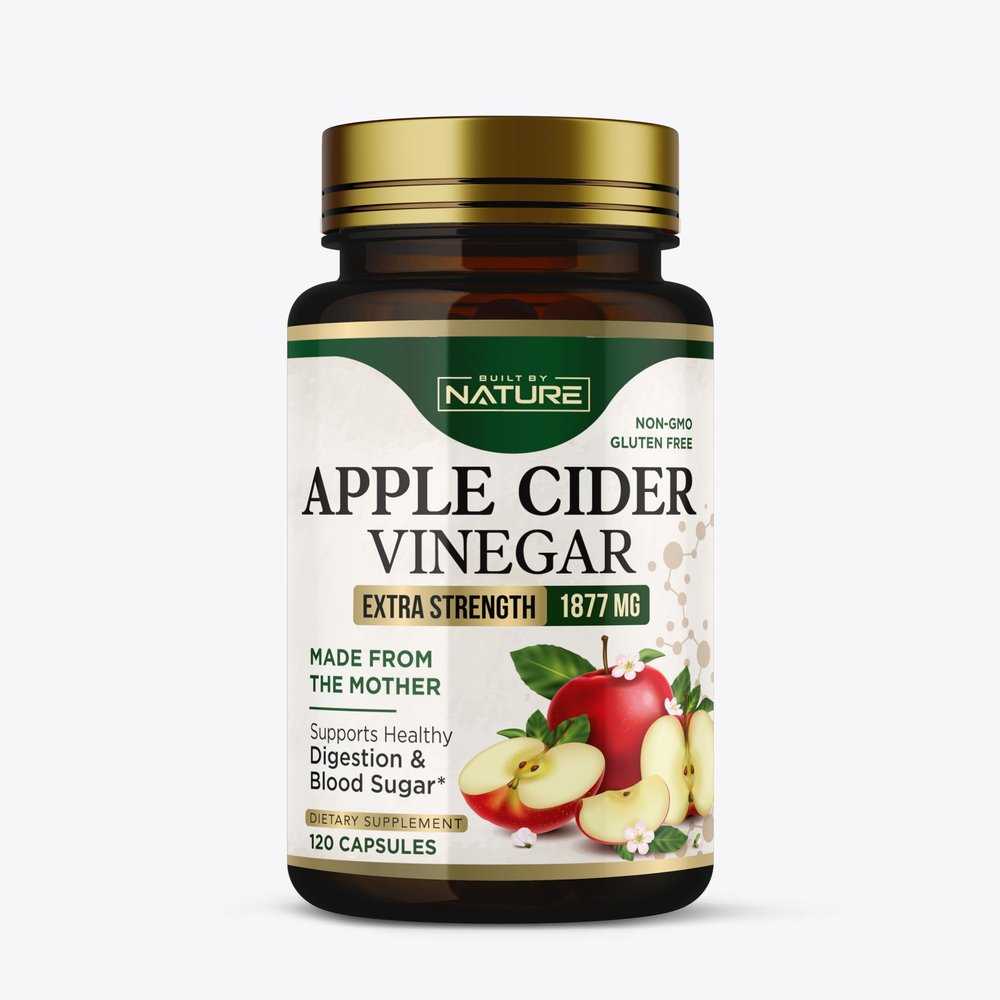 Built by Nature Apple Cider Vinegar Capsules 1877mg with Vitamin D and Zinc Immune & Digestion Support Acetic Acid ACV Supplement for Men and Women - 120 Pills
