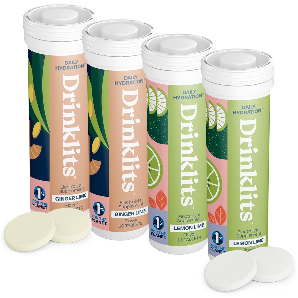 Drinklits Ginger-Lime & Lemon-Lime Electrolyte Tablets (4) Tube Bundle | Daily Hydration Combo Pack | Great Taste  0g Sugar  Natural Sports Drink | 40 Servings - 10 Tablets Per Tube