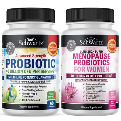 BioSchwartz Probiotic 40 Billion CFU 60 Count + Menopause Probiotics for Women 30 Count