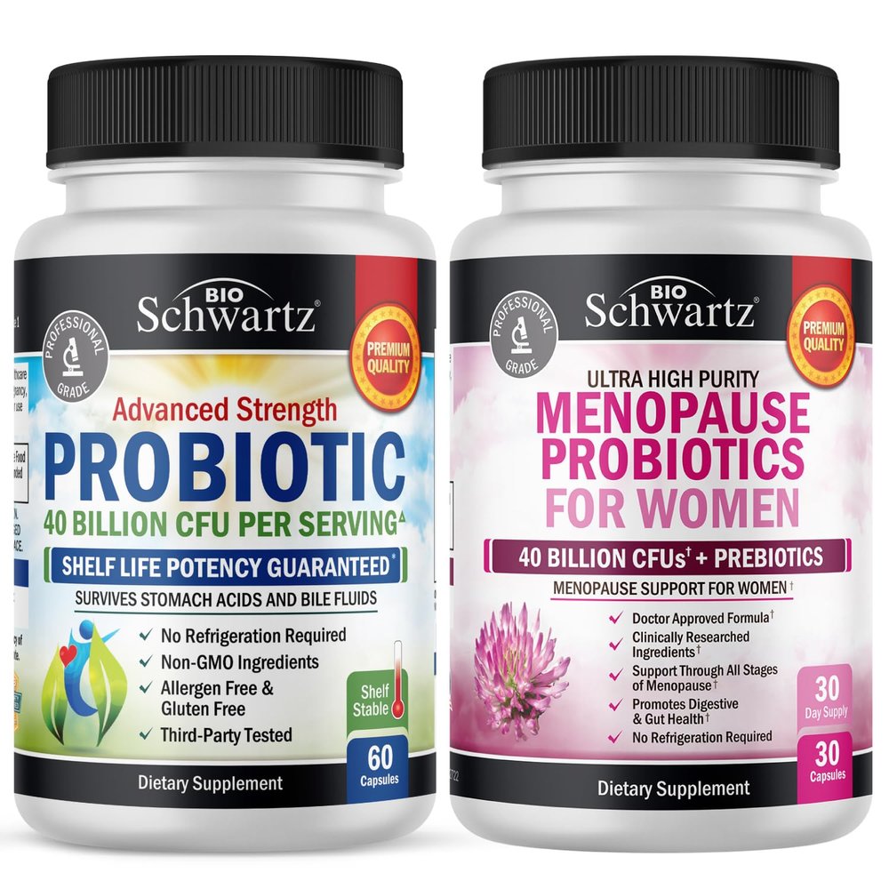 BioSchwartz Probiotic 40 Billion CFU 60 Count + Menopause Probiotics for Women 30 Count