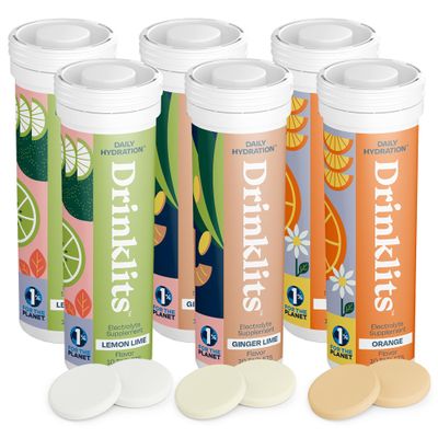 Drinklits Hydration Tablets Variety Pack (6) Tube Bundle | Ginger-Lime + Lemon-Lime + Orange | Delicious Natural Flavors  0g Sugar  Electrolyte Sports Drink | 6 Pack (60 Servings)