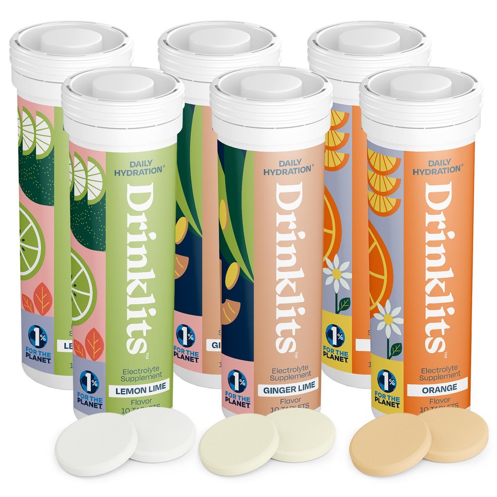 Drinklits Hydration Tablets Variety Pack (6) Tube Bundle | Ginger-Lime + Lemon-Lime + Orange | Delicious Natural Flavors  0g Sugar  Electrolyte Sports Drink | 6 Pack (60 Servings)
