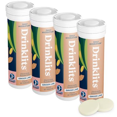 Drinklits Ginger-Lime Daily Electrolyte Hydration Tablets (4) Tube Bundle | Made with Organic Ginger  0g Sugar  Great Taste | 4 Pack (40 Servings)