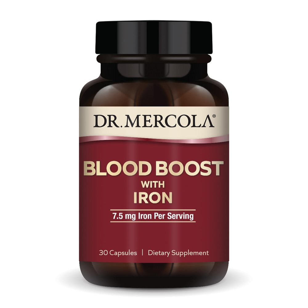 Dr. Mercola Blood Boost with Iron, 30 Capsules 7.5 mg Iron, Non-GMO, Gluten Free, Soy Free
