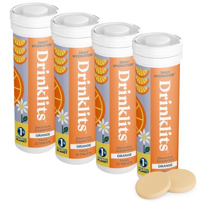 Drinklits Orange Daily Electrolyte Hydration Tablets (4) Tube Bundle | 0g Sugar  Natural Sports Drink  Great Taste | 4 Pack (40 Servings)