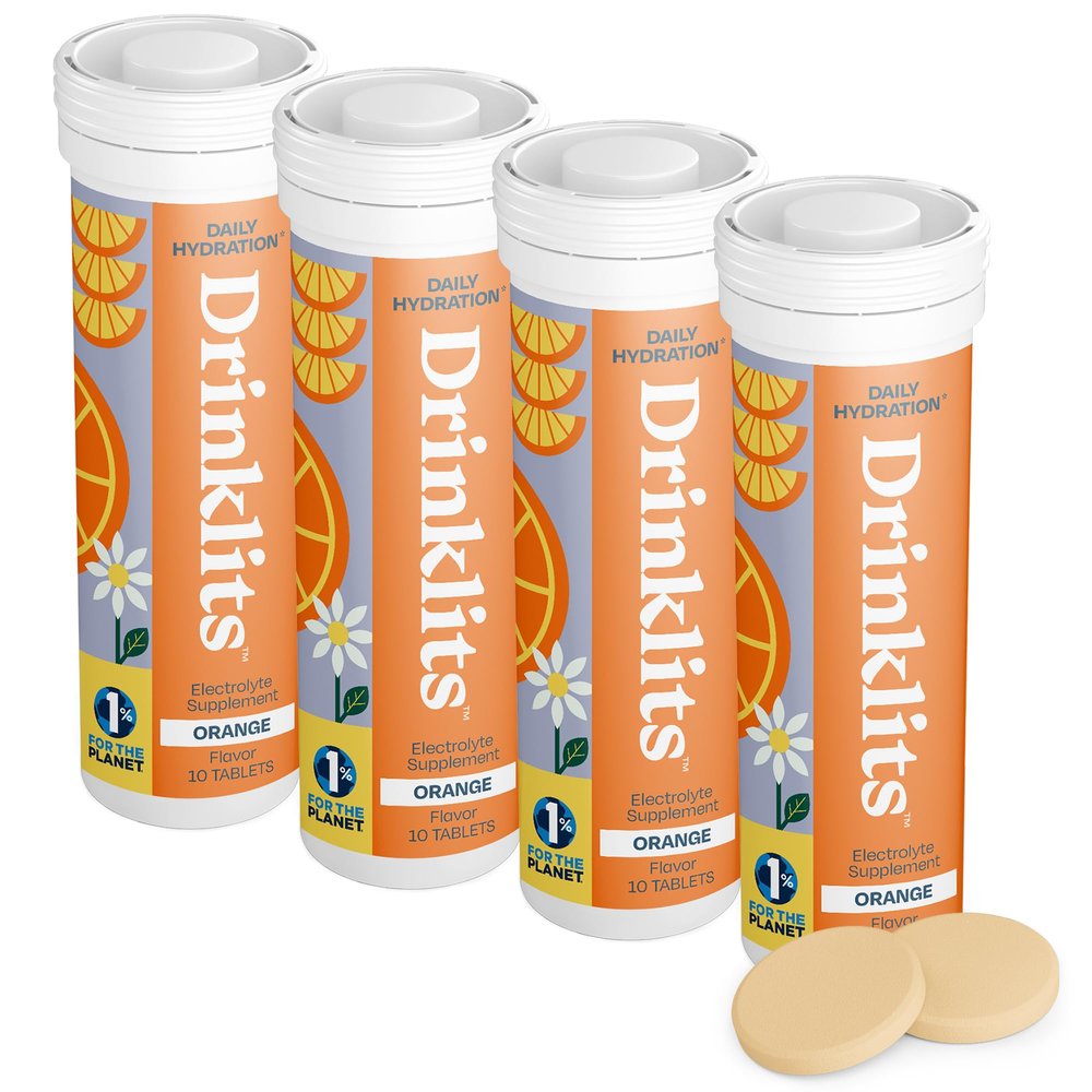 Drinklits Orange Daily Electrolyte Hydration Tablets (4) Tube Bundle | 0g Sugar  Natural Sports Drink  Great Taste | 4 Pack (40 Servings)