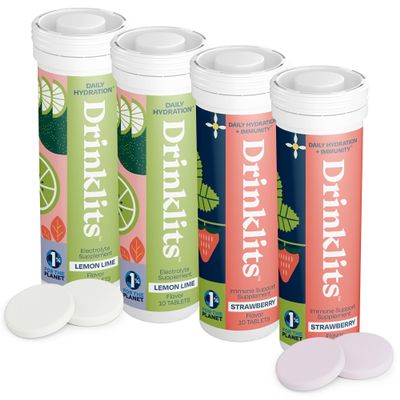 Drinklits Strawberry Immune Support & Lemon-Lime Hydration Electrolyte Tablets (4) Tube Combo Pack | Great Taste  Gluten Free  Daily Use | 4 Pack (40 Servings)