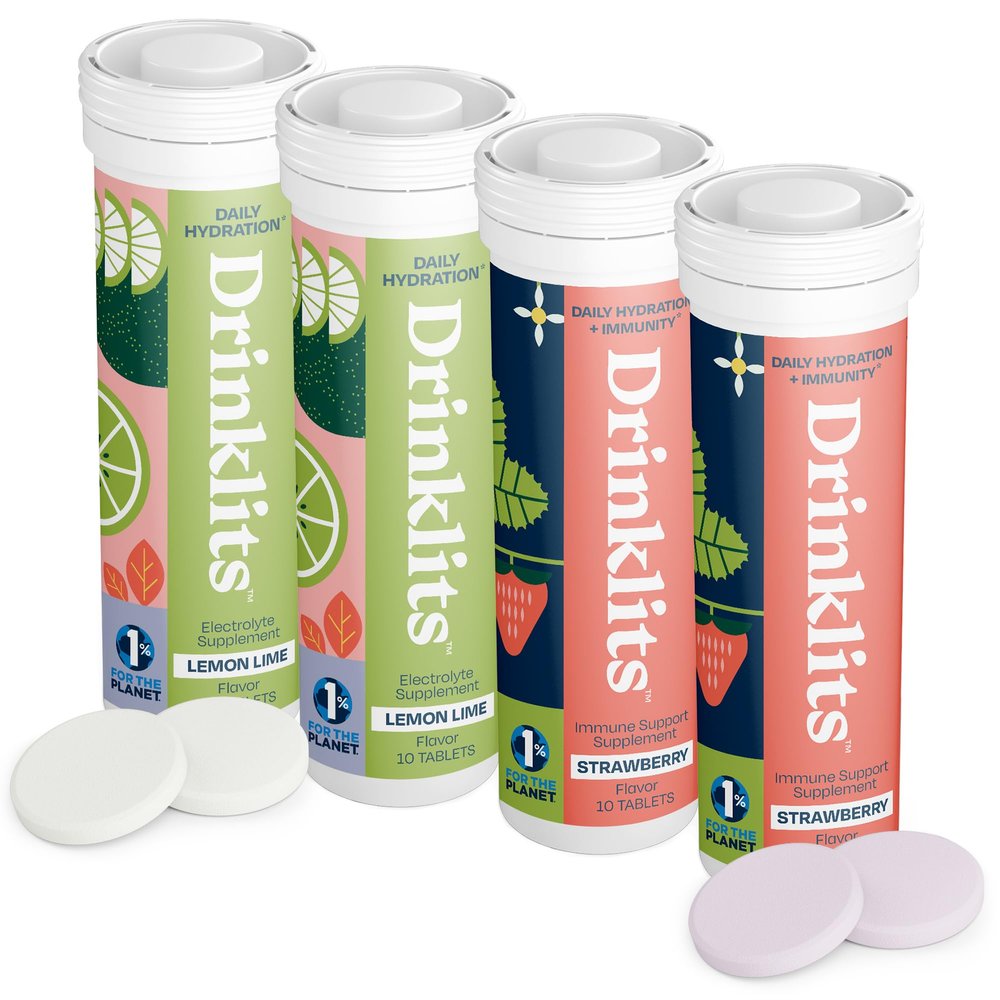 Drinklits Strawberry Immune Support & Lemon-Lime Hydration Electrolyte Tablets (4) Tube Combo Pack | Great Taste Gluten Free Daily Use | 4 Pack (40 Servings)