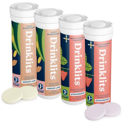 Drinklits Ginger-Lime Hydration Electrolytes & Strawberry Immune Support Tablets (4) Tube Combo Pack | Great Taste  Gluten Free  Daily Use | 4 Pack (40 Servings)