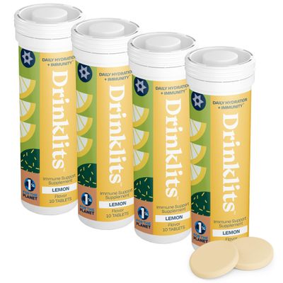 Drinklits Lemon Daily Immune Support Tablets (4) Tube Bundle | Vitamin C Boost - 0g Sugar - Electrolytes - Immunity Herbal Blend | 40 Servings  10 Tablets per Tube