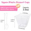 100 Pack 3.5 oz Plastic Dessert Cups with Spoons,Clear Square Mini Dessert Cups,Small Tumbler Appetizer Cups Parfait Cups for Desserts,Mousse,Puddings,Party Supplies view 2