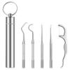 Baoton 5Pcs Toothpicks Rough Handle Tooth Picker Stainless Steel Dental Floss Picks Pocket Set Reusable Flossers for Adults Portable Teeth Cleaning Travel Oral Care Plaque Remover, Silvery view 1