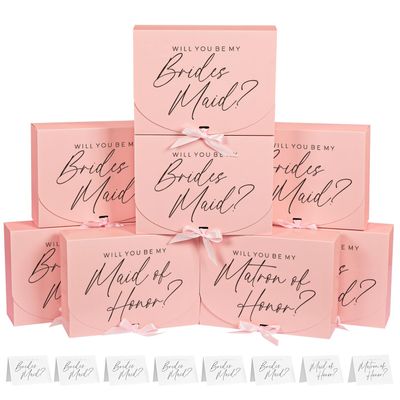 8Pack Bridesmaid Proposal Box with 8Pack Bridesmaid Cards, Matron of Honor Proposal Gift Box, Maid of Honor Box, Will You be My Bridesmaid Box for Bridesmaids Gifts (Pink)