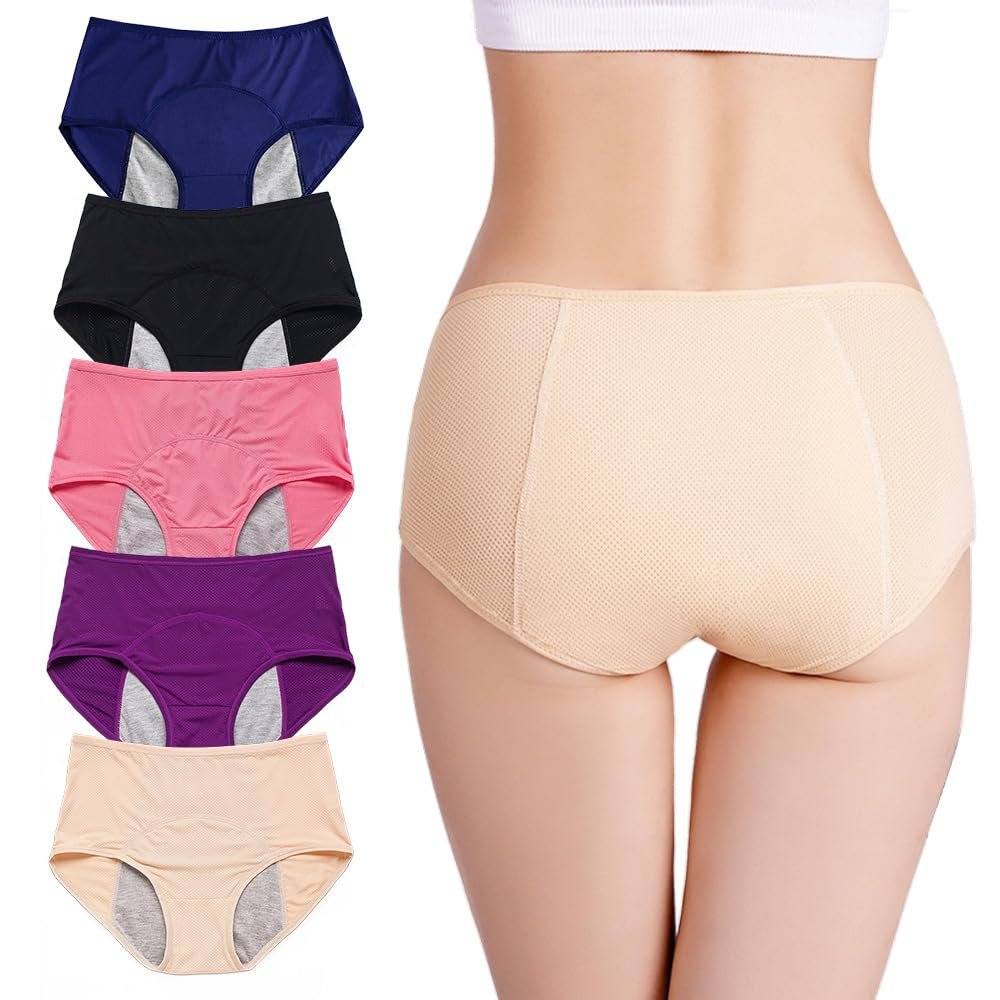 Washable Reusable Incontinence Underwear for Women, Urine Leakage Countermeasures, Leak-Proof Women's Underwear, Incontinence Briefs for Women (5 Pack, 4X-Large)