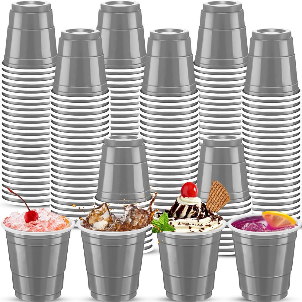 cssopenss 120 pcs Grey Plastic Shot Glasses 2 oz grey shot cups grey shot glasses disposable for drinking Tastings served Snacks Jello Tastings and Samples