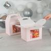 Bio Tek 10 x 7 x 8 Inch Gable Boxes For Party Favors, 25 Attractive Gift Boxes - Striped Pattern, Clear PET Window, Pink & White Paper Barn Boxes, With Built-In Handle view 2