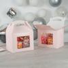 Bio Tek 10 x 7 x 8 Inch Gable Boxes For Party Favors, 100 Attractive Gift Boxes - Striped Pattern, Clear PET Window, Pink & White Paper Barn Boxes, With Built-In Handle view 2