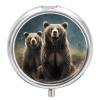 Encounter Animal Bear Printed Pill Box Small Pill Case for Purse & Pocket 3 Compartment Travel Pill Boxes Metal Round Small Pill Organizer to Hold Vitamins, Medication, Fish Oil and Supplements view 1