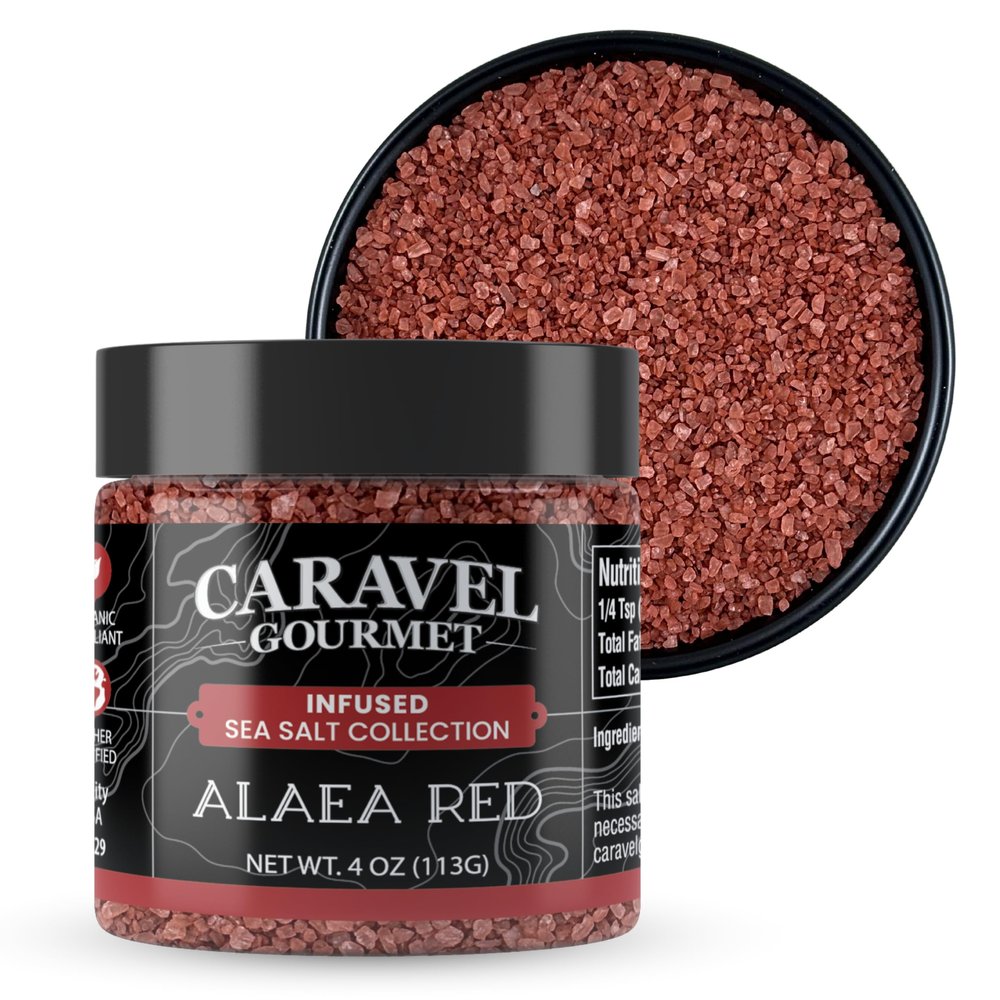 Alaea Red Salt Infused with Baked Red Alaea Clay from Hawaii  Natural & Mineral Rich Hawaiian Salt for Cooking and Finishing  4 oz Stackable Jar by Caravel Gourmet