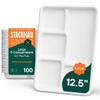 100% Compostable, Large 5 Compartment, Disposable Tray [100-Pack] - [12.5 Inch] Heavy Duty Biodegradable Bagasse Sectional Lunch Trays + Dividers - Divided Platter - (PFAS Free) (BPA Certified) view 1