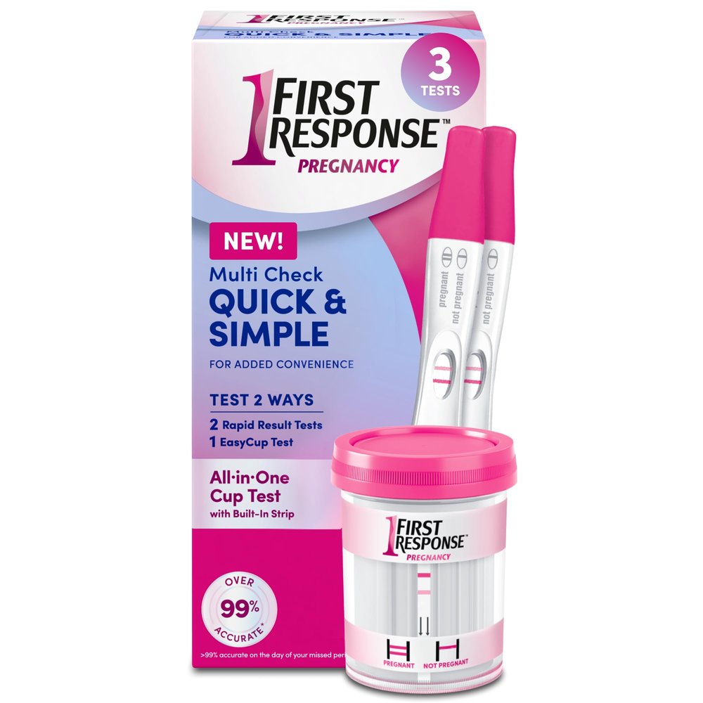 First Response Multi Check Quick & Simple Pregnancy Test Kit, 1 EasyCup Test with Built-in Pregnancy Test Strip, and 2 Rapid Result Pregnancy Tests, 1 Kit