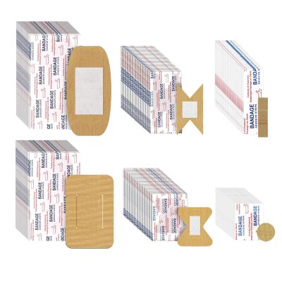 200Pcs Assorted Styles Flexible Fabric Adhesive Bandages Small Breathable Fingertip Bandages Flexible Bandages Bulk for First Aid Wound Care Scrapes Blister