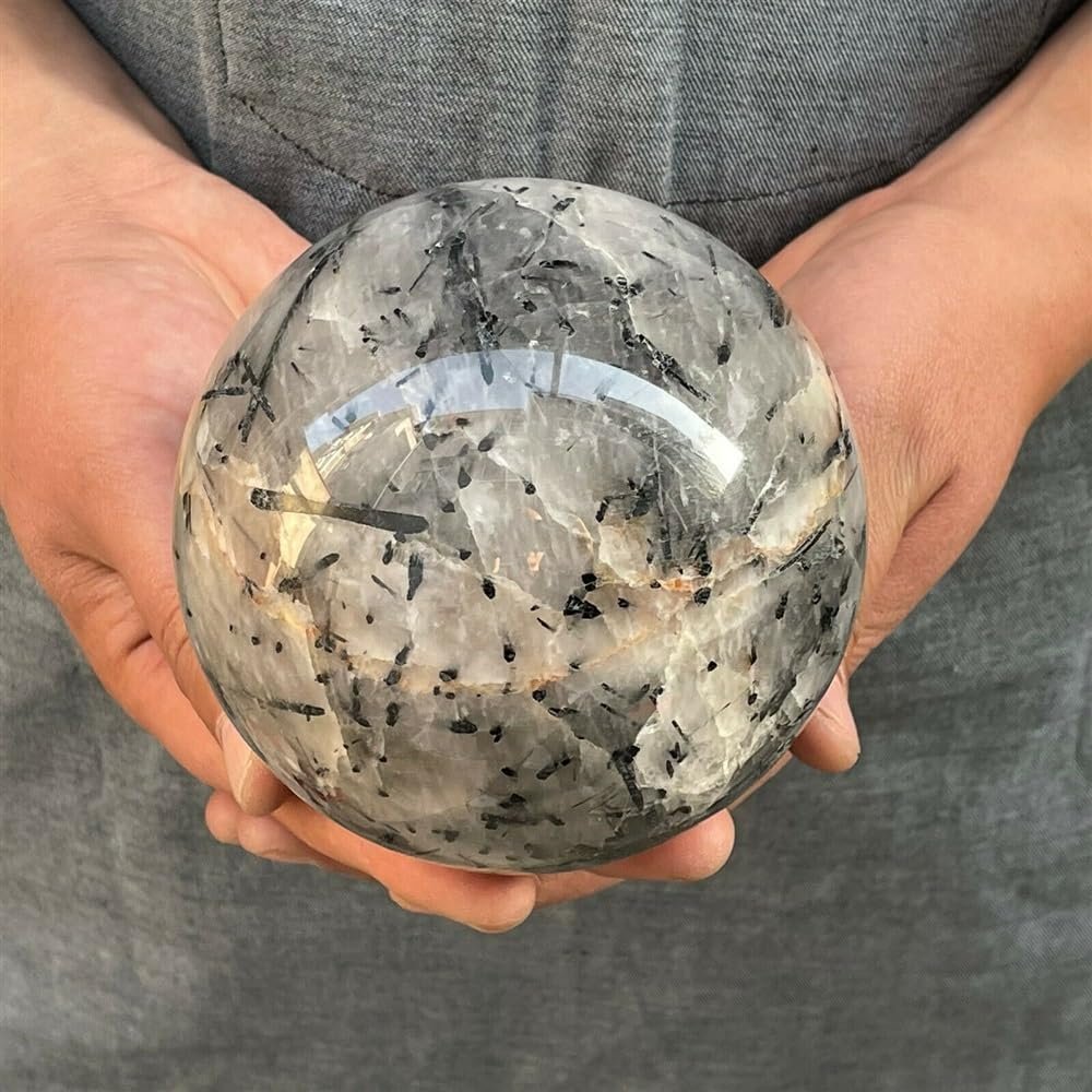 AtkitS Meditation Natural Black Tourmaline Ball Crystal Quartz Ball Stone (Size : 250-300g)
