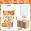50Pcs Fall Disposable Coffee Cups 16oz Maple Leaf To Go Paper Cups with Lids and Sleeves Thanksgiving Beverage Drinking Cups for Autumn Hot Cold Drinks Harvest Thanksgiving Party Dinner Supplies view 2