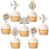 Sursurprise 16PCS Travel Theme Cupcake Toppers Wooden Airplane Suitcase Cake Toppers for Travel Adventure Party Decorations Birthday Baby Shower Supplies view 1
