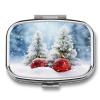 LFDSEPYM Pill Box Portable Pill Case for Pocket Xmas Tree Balls Snow Travel Small Pill Organizer 2 Compartment Metal Pill Container Holder for Medicine Vitamins Fish Oil Supplements view 1
