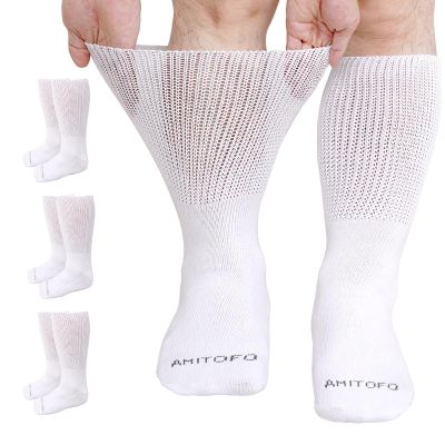 Artfasion Extra Wide Diabetic Socks: 3 Pairs Width Bariatric Edema Socks for Swollen Feet Non-Binding Hospital Socks for Men Women Lymphedema Neuropathy Seniors Pregnant (13-15, White)