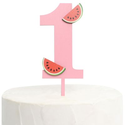 FUTNH Wooden Cake Topper For First Birthday - Pink, One Cake Topper, Watermelon Theme, 2.5 x 7.8 Inches
