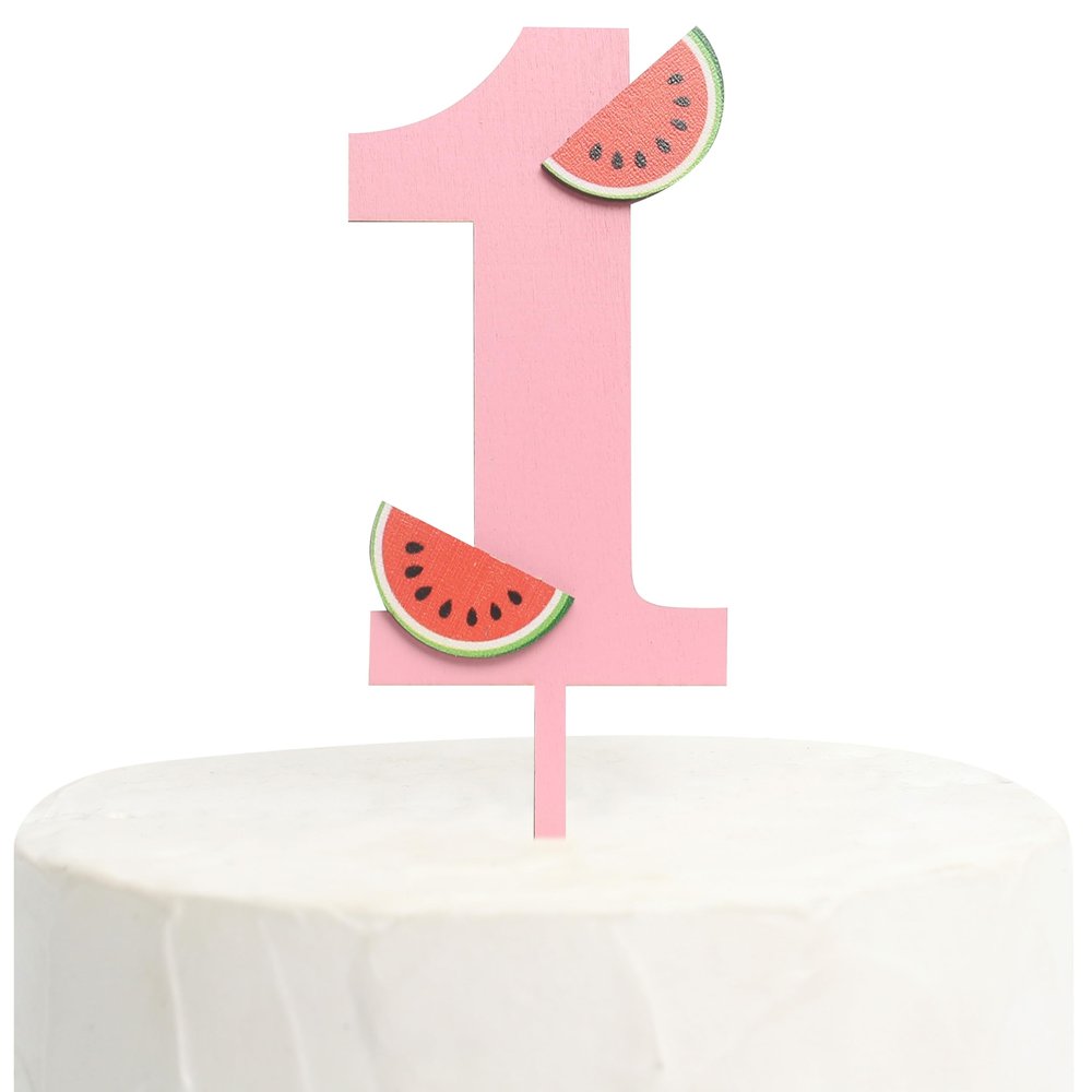 FUTNH Wooden Cake Topper For First Birthday - Pink, One Cake Topper, Watermelon Theme, 2.5 x 7.8 Inches