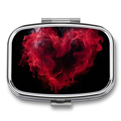 LFDSEPYM Pill Box Portable Pill Case for Pocket Heart Shaped Smoke Travel Small Pill Organizer 2 Compartment Metal Pill Container Holder for Medicine Vitamins Fish Oil Supplements