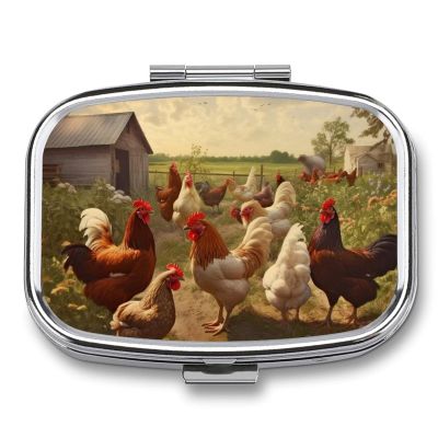 LFDSEPYM Pill Box Portable Pill Case for Pocket Chickens and Farm Travel Small Pill Organizer 2 Compartment Metal Pill Container Holder for Medicine Vitamins Fish Oil Supplements