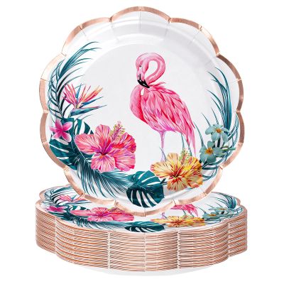 WRAPAHOLIC 25Pcs Summer Paper Plates - 7 Inch Pink Flamingo Disposable Plates Decorative Dinner Plates for Party Tableware Supplies Table Decor