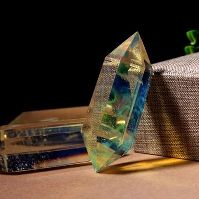 AtkitS Meditation Citrine Quartz Crystal Hexagonal Wand Point Stone Home Decor