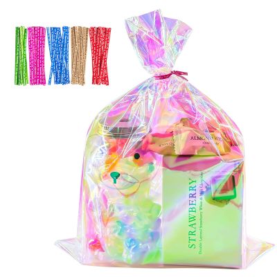 Cherodada 9x12 Inch Iridescent Cellophane Bags, with Twist Ties, Treat Bags for Candy Cookie Goodie Chocolates, And Popcorn
