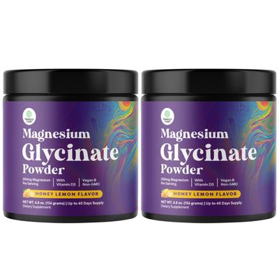 High Absorption Magnesium Glycinate Powder - Vegan Magnesium Powder for Sleep Relaxation & Regularity - Drink Mix Non-GMO Gluten Free & No Artificial Flavors (Honey Lemon) - 136g - 2 Pack